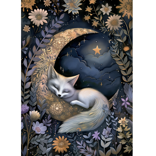 Fantasy Grußkarte Schlafender Fuchs