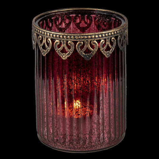Romantischer Teelichthalter in dunkelrot 10x14 cm