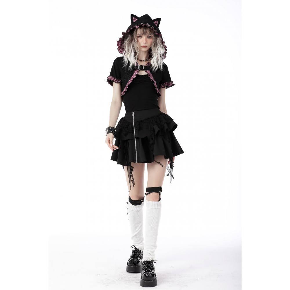 Gothic Kawaii Bolero schwarz-pink mit Katzenohren
