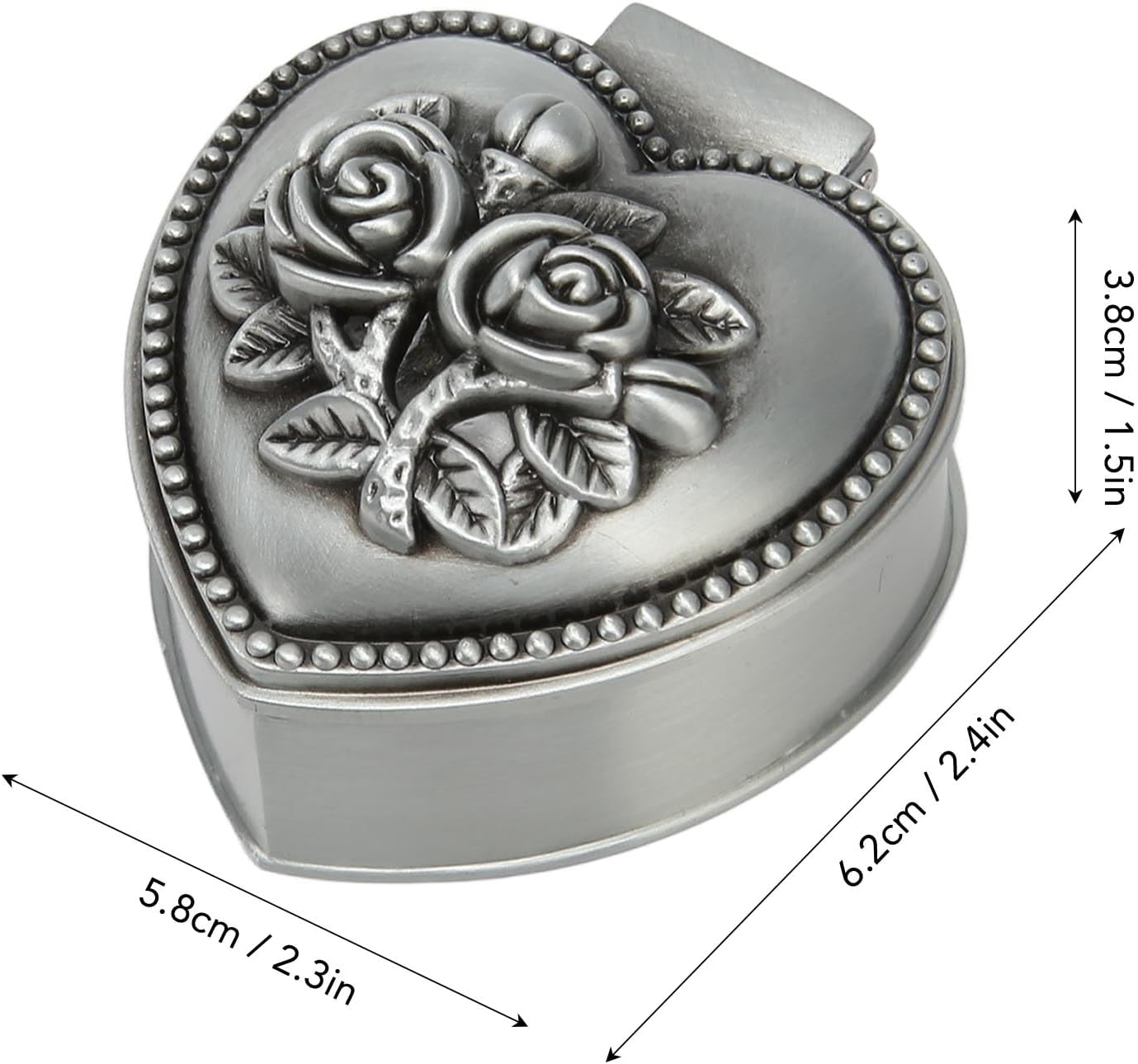 Vintage Schmuckkästchen aus Metall Herz mit Rosen