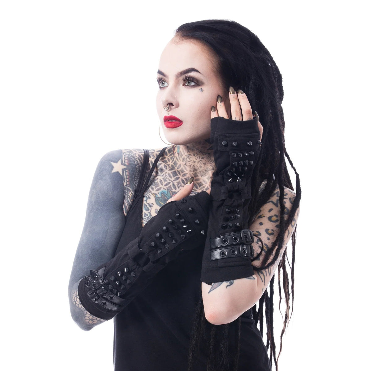 Poizen Industries Gothic Punk Armstulpen "Shadow" mit schwarzen Nieten
