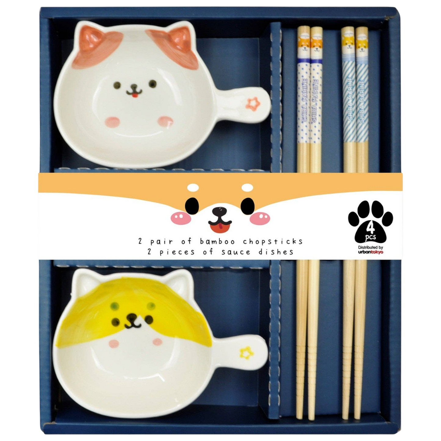 Shiba Inu japanisches Saucen-Schälchen & Essstäbchen-Set Kawaii
