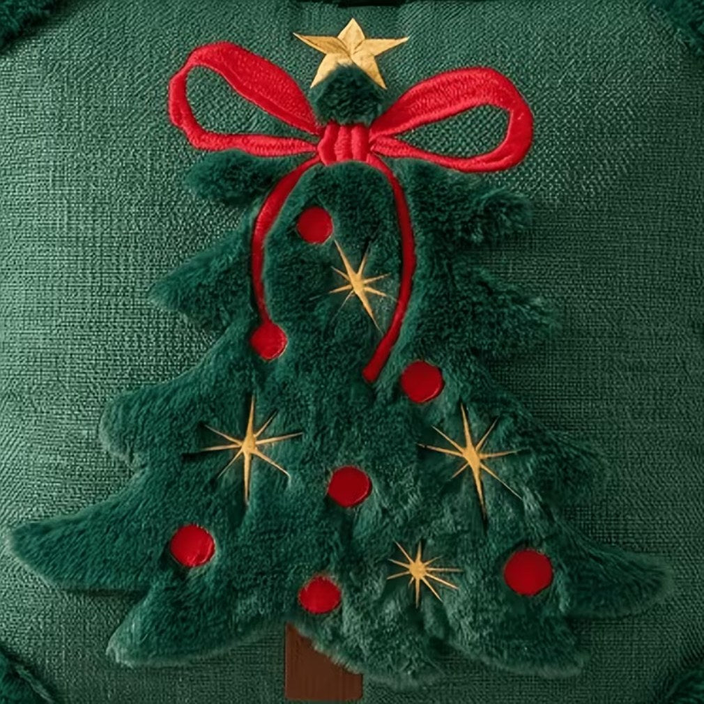 Vintage-Weihnachtskissen Grün mit Tannenbaum inklusive Kissenhülle 45 cm