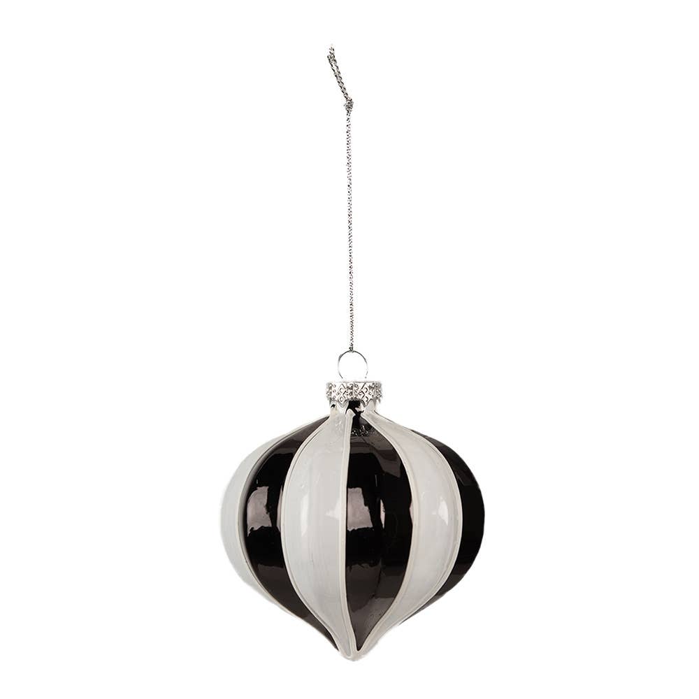Christbaumkugel Ø 8x9 cm, schwarz-weißes Glas