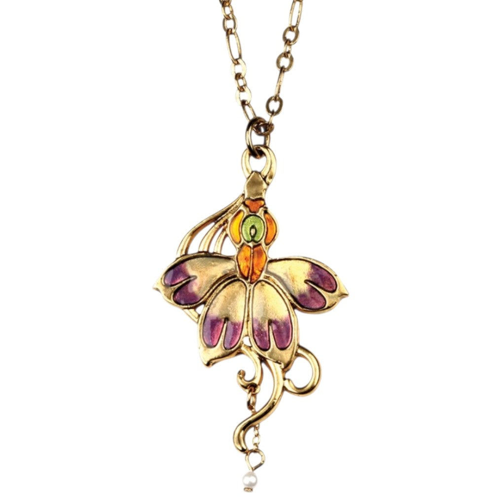 Art Nouveau Orchid Fairy Pendant – schwarzer Hintergrund