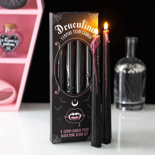 Blutkerzen Set 4 Stück "Draculina" schwarz-pink Stabkerzen Kerzen