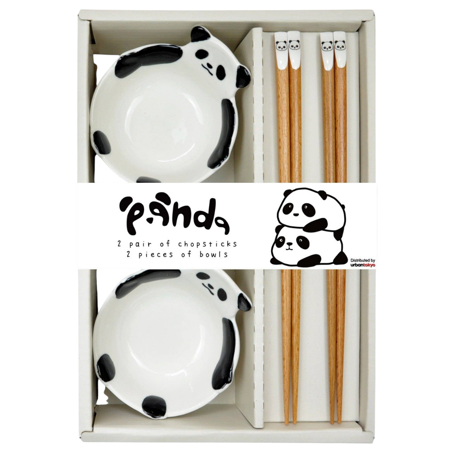 Panda-Genießer-Set für Zwei – 2 Paar Essstäbchen & 2 Keramikschalen