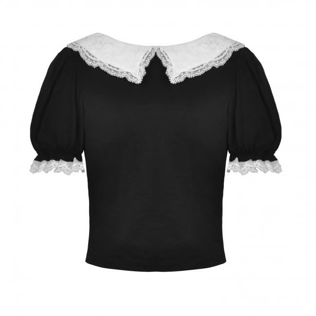 Süßes Gothic Lolita Shirt mit Rüschen schwarz-weiß Dark in Love