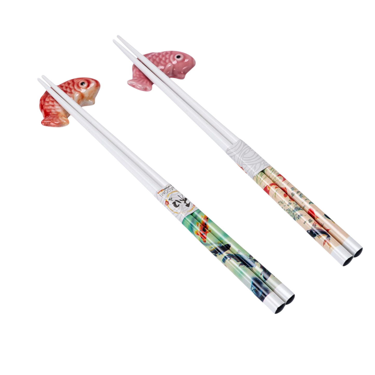 Japanisches Essstäbchen-Set „Glücks-Koi“ 2 Paare mit Ablage