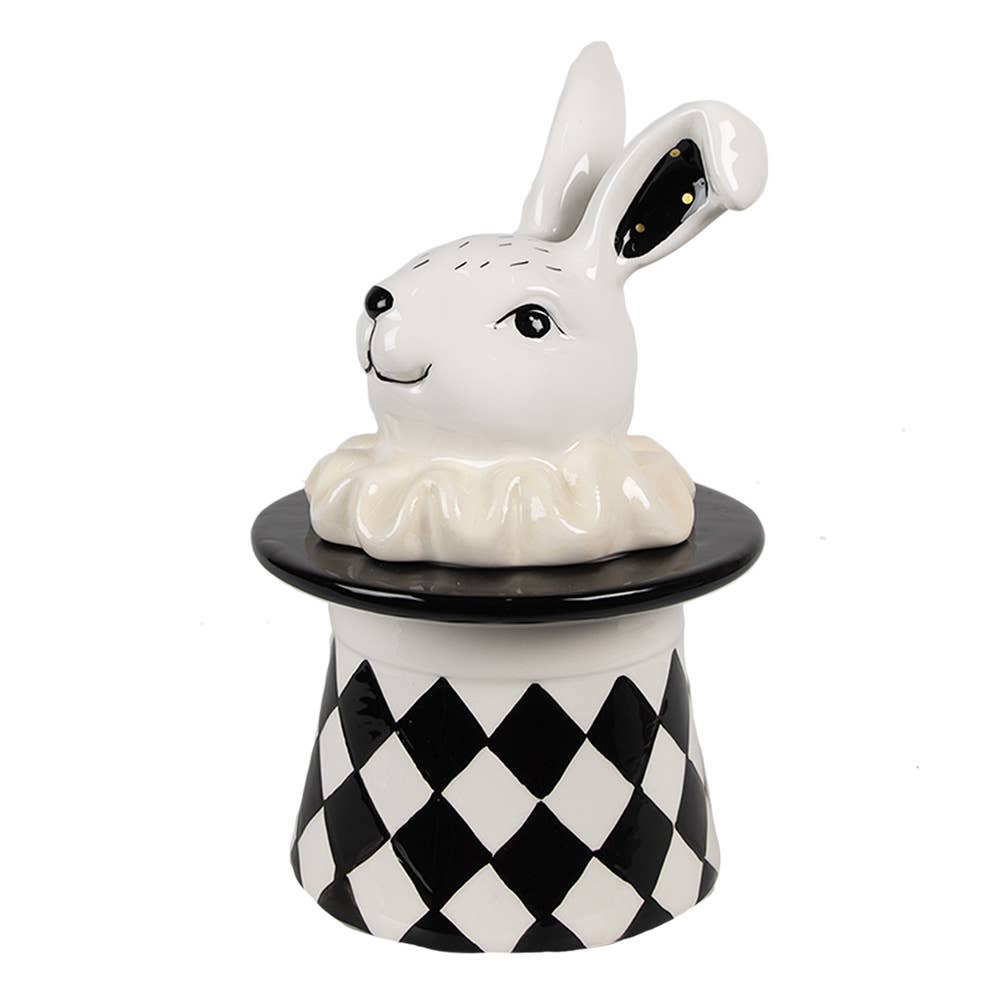 Aufbewahrungsglas Rabbit, 20 cm, Weiß/Schwarz, Keramik