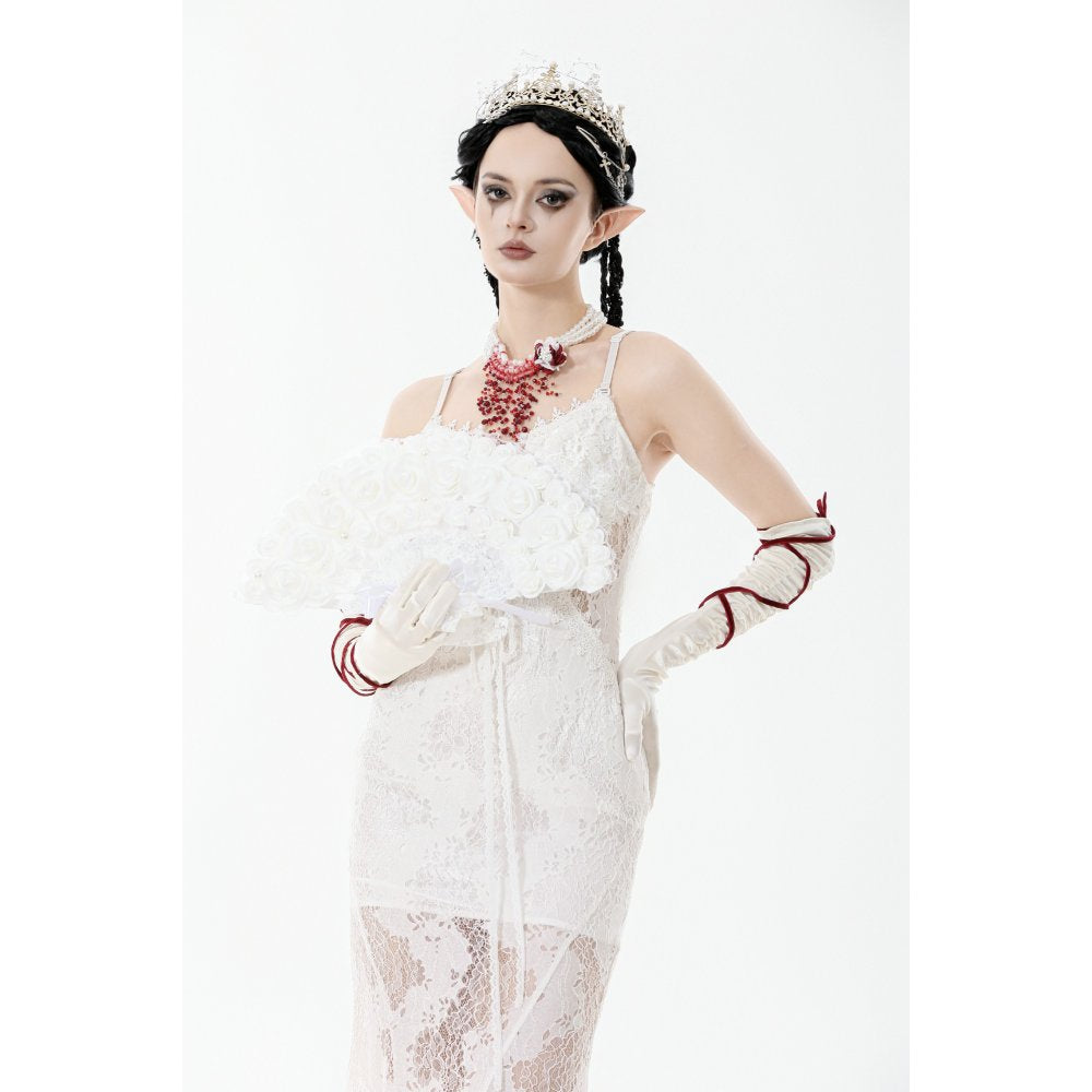 Weißer Hochzeitfächer aus Rosen und Spitzen