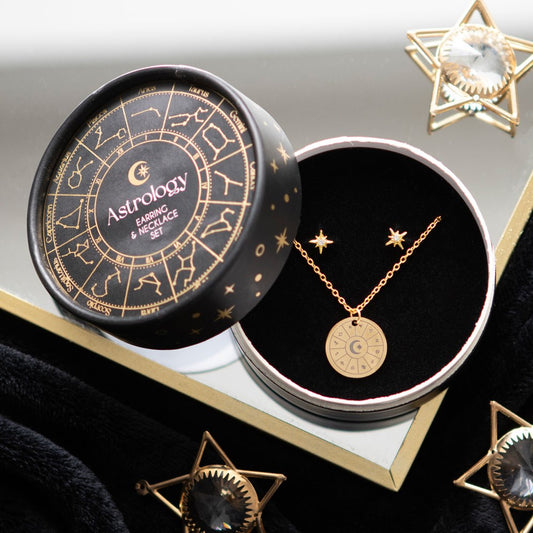 Geschenkset Schmuck Astrologie in schwarz-gold Kette & Ohrringe