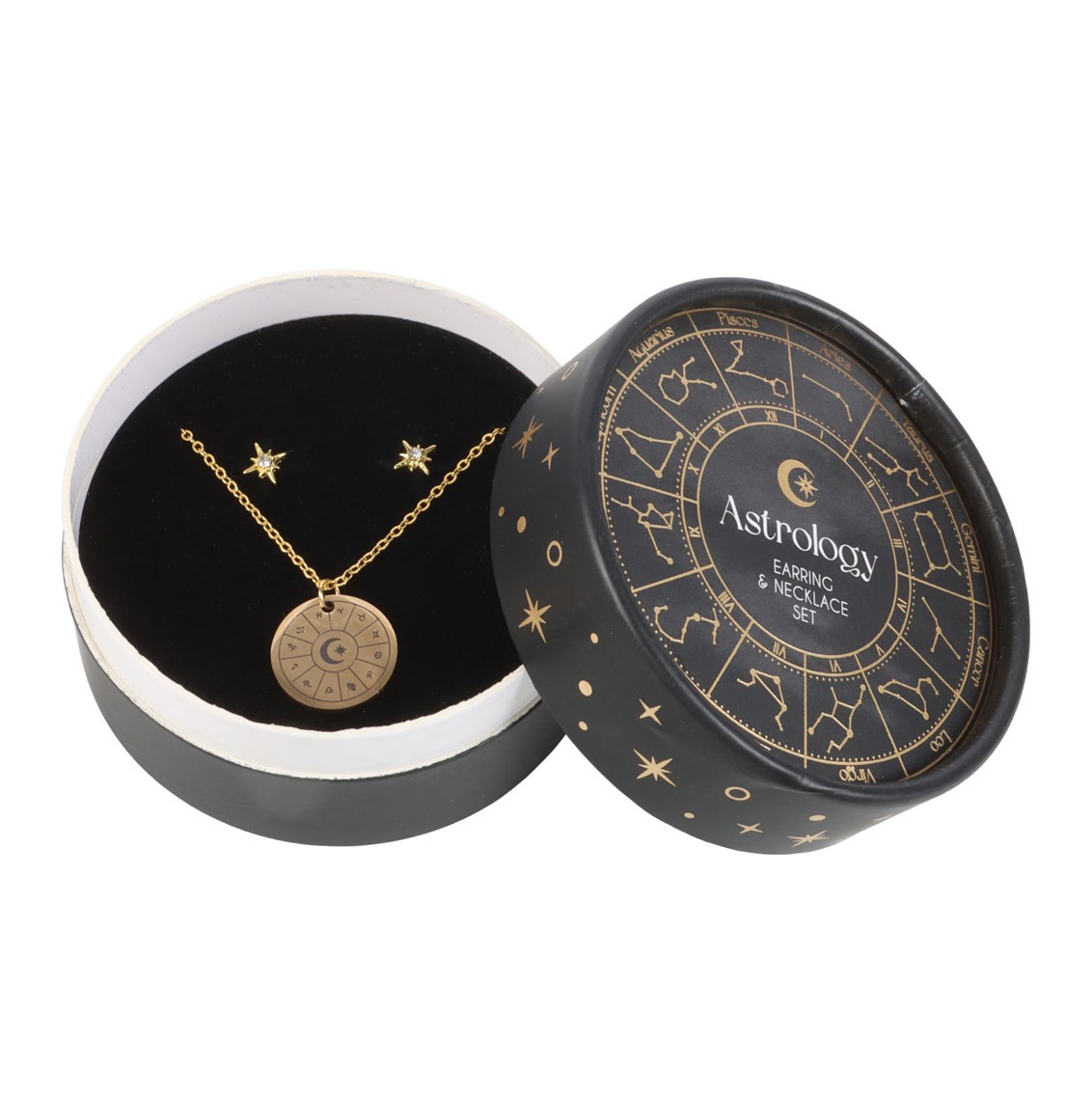Geschenkset Schmuck Astrologie in schwarz-gold Kette & Ohrringe