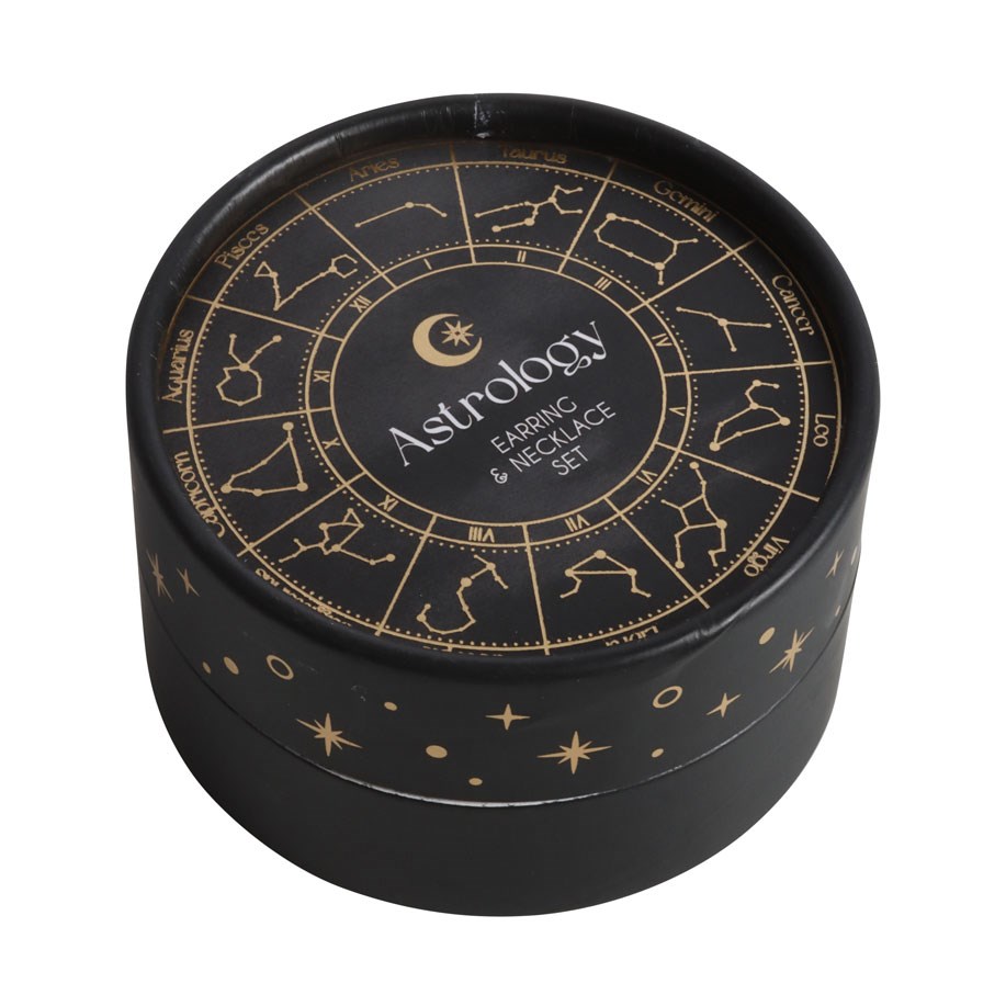Geschenkset Schmuck Astrologie in schwarz-gold Kette & Ohrringe