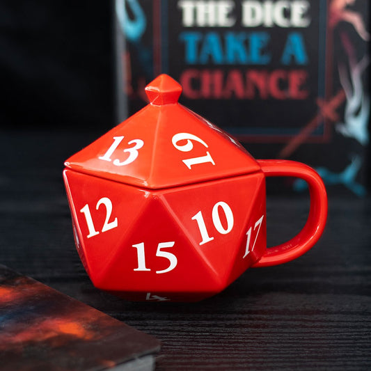 Rollenspieler D20 Würfel Gaming Tasse Becher in rot in 3D