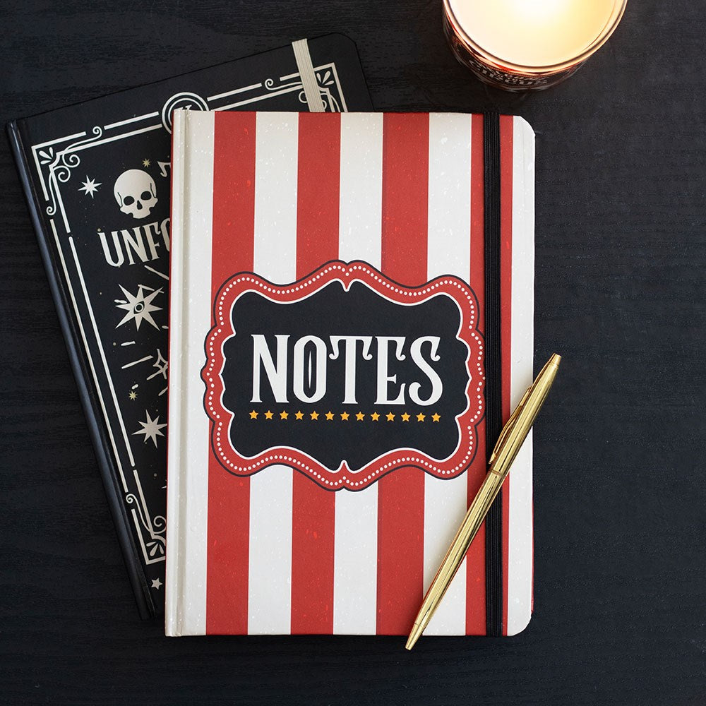 Red Circus Stripe A5 Notebook - Vintage Hardcover Notizbuch