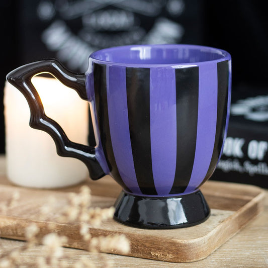 Gothic Becher in violett-schwarz gestreift Tasse 450 ml
