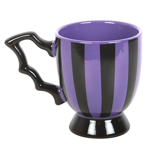 Gothic Becher in violett-schwarz gestreift Tasse 450 ml