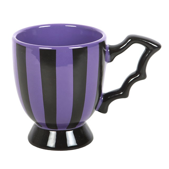 Gothic Becher in violett-schwarz gestreift Tasse 450 ml