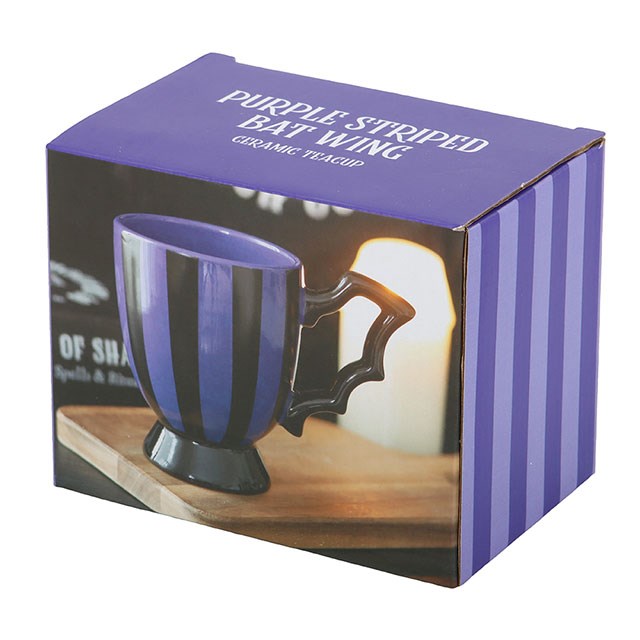 Gothic Becher in violett-schwarz gestreift Tasse 450 ml