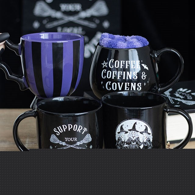Gothic Becher in violett-schwarz gestreift Tasse 450 ml