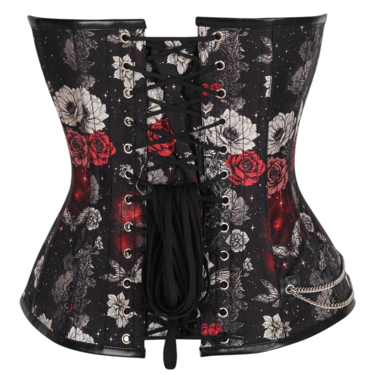 Gothic-Vollbrustkorsett „Rosalyn“ mit Rosen und Schmetterlingen