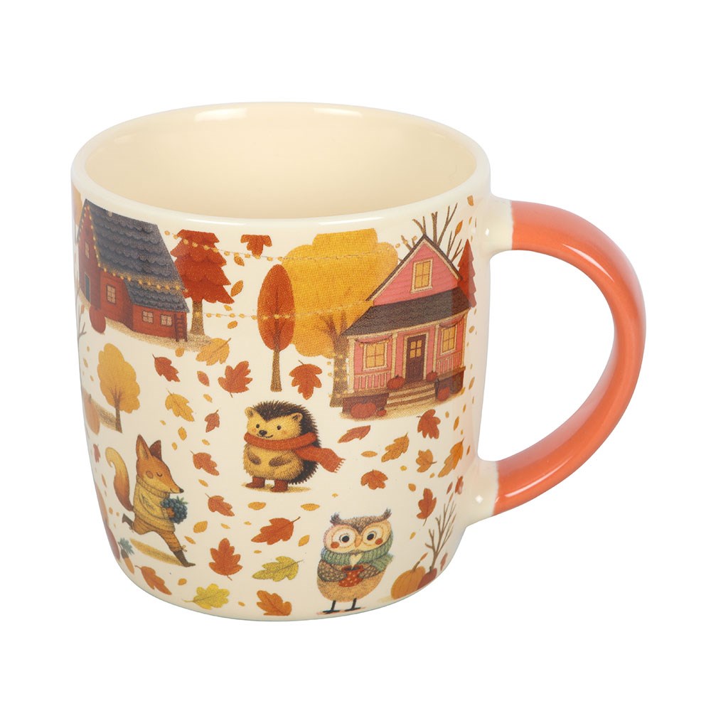 Süße Kermaik Tasse Herbst-Waldtiere mit goldenem Tee-Ei