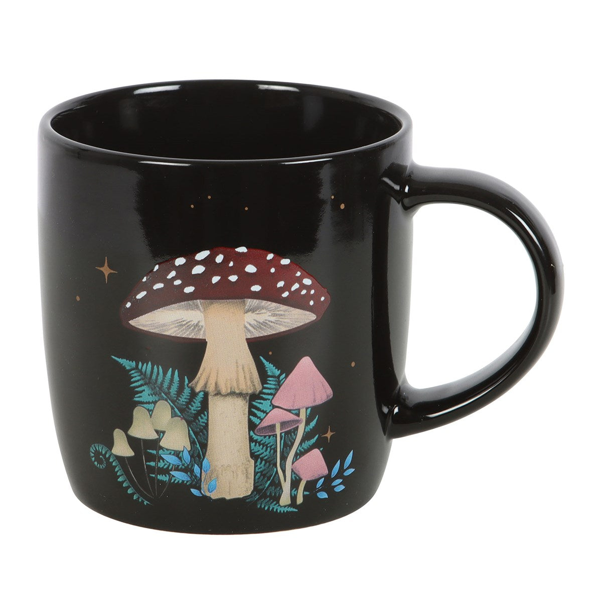 Vintage schwarze Tasse mit Fliegenpilzmotiv 340 ml Dark Forest