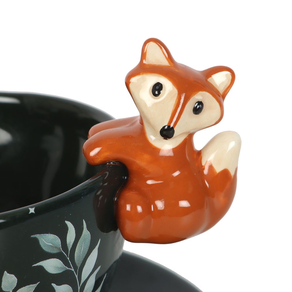 Vintage Tasse mit Untertasse Waldmuster und kleinem Fuchs