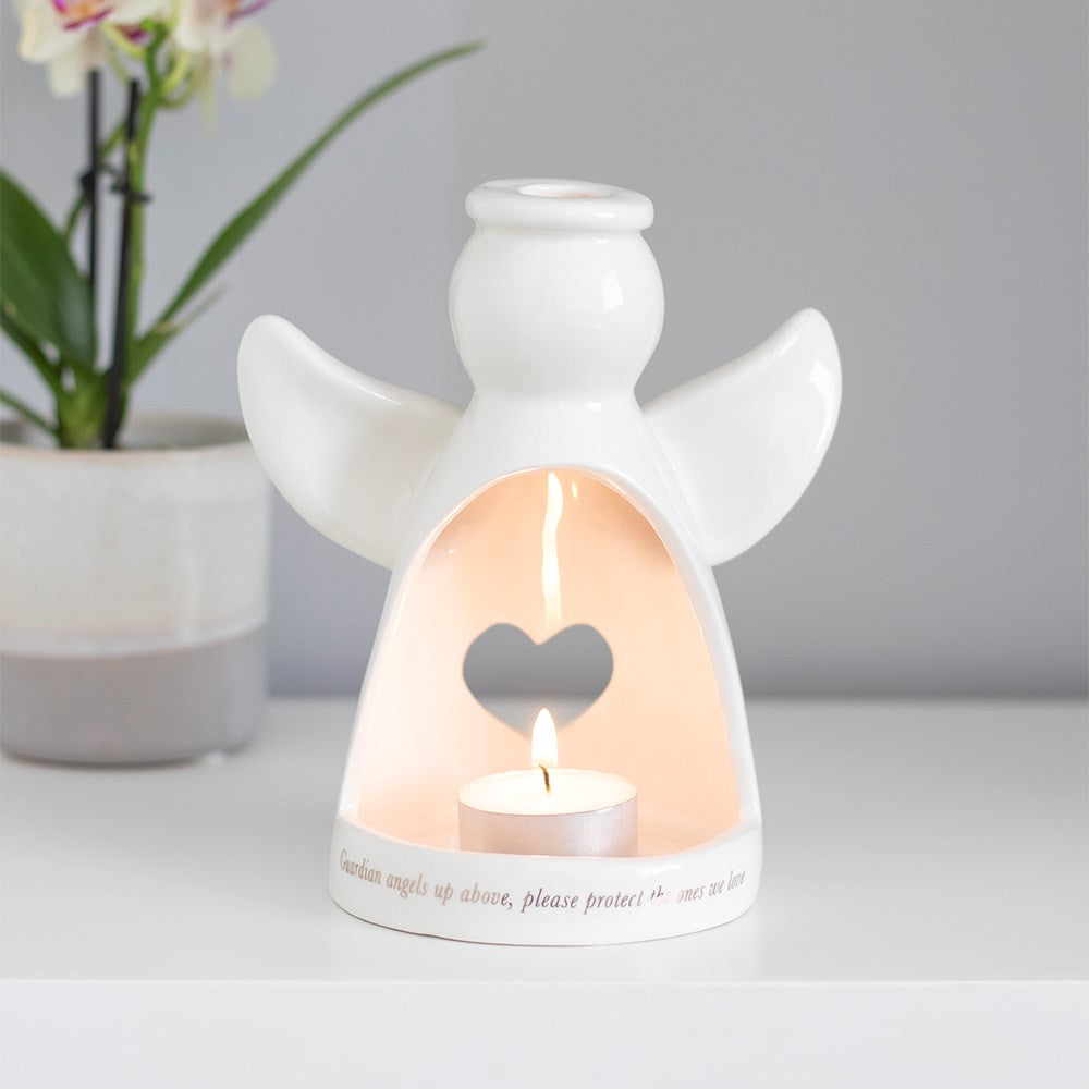 Duftlampe Teelichthalter Schutzengel mit Herz & Spruch