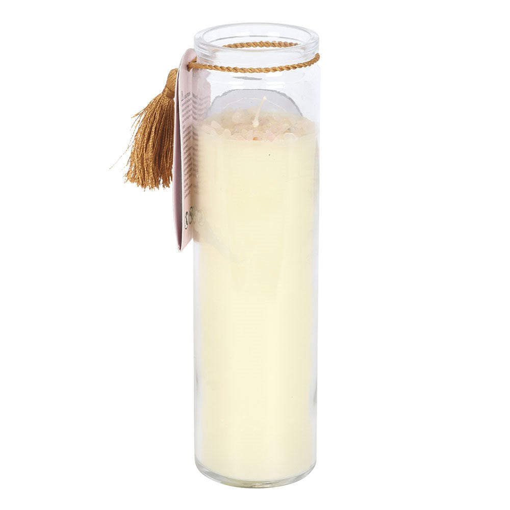 Aphrodite Goddess Kerze im Glas mit Rosenquarzkristallen