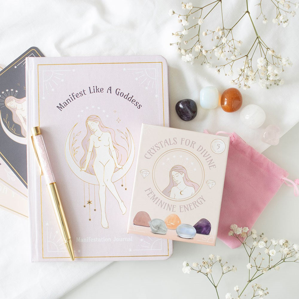 Goddess Tagebuch Notizbuch mit Rosenquarz-Kristallstift A4