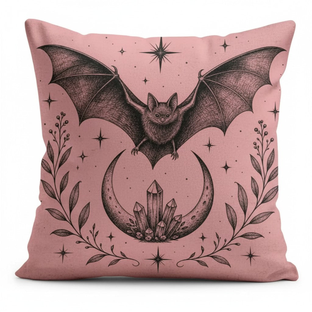 Fledermaus Gothic Witchy Kissen 45 x 45 cm Dekokissen in schwarz-rosa