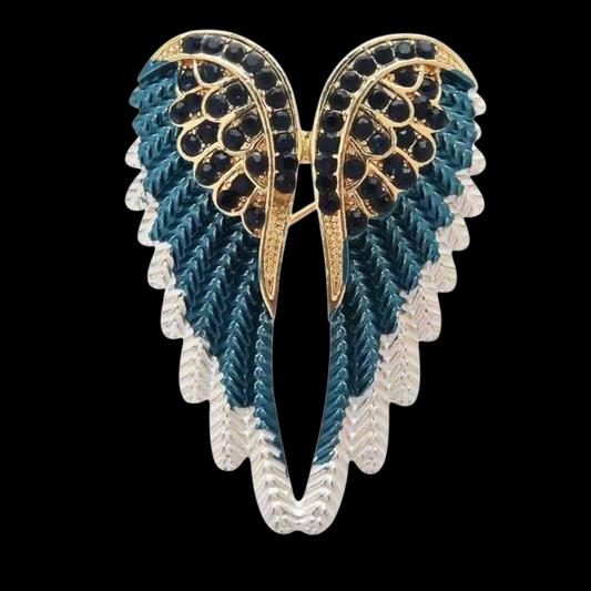 Brosche Engelsflügel blau-weiß