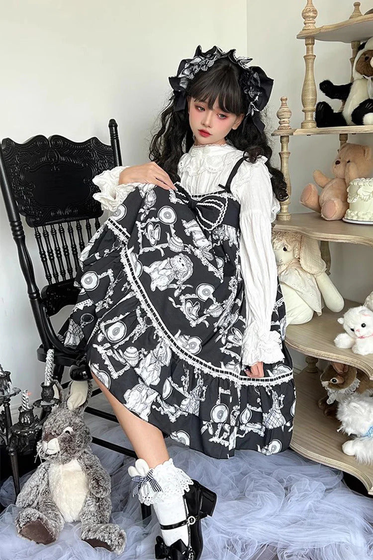Gothic Lolita Kleid schwarz-weiß mit "Wolf and Rabbit" XXL JSK