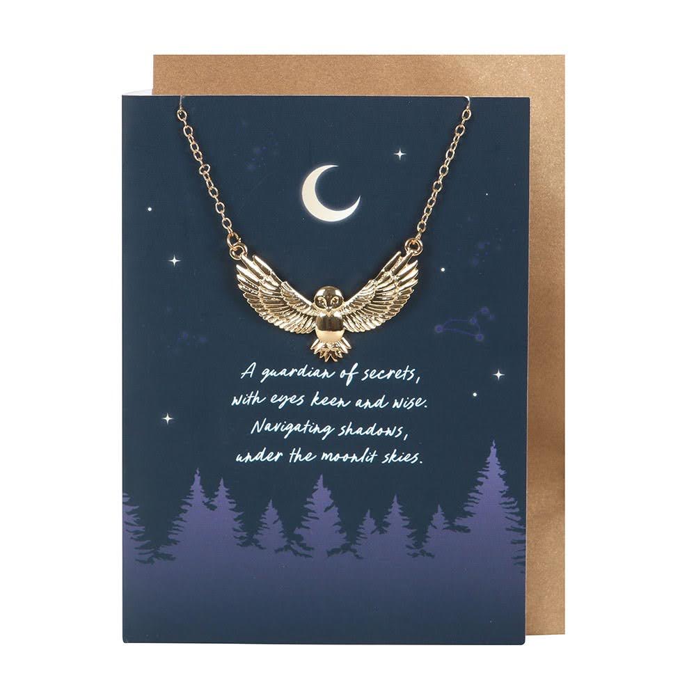 Night Owl Halskette goldfarben mit Grußkarte Eule
