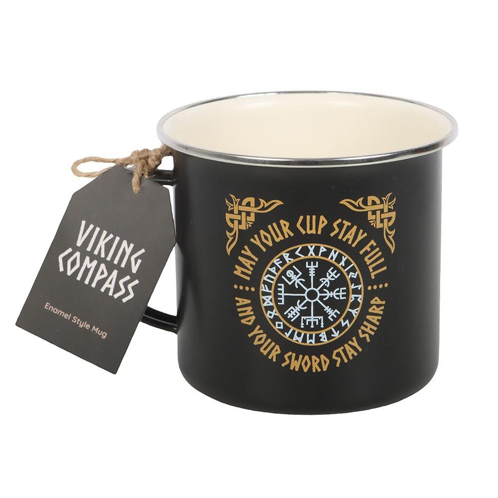 Wikinger Becher Tasse aus Emaile Kompass & Runen 300 ml