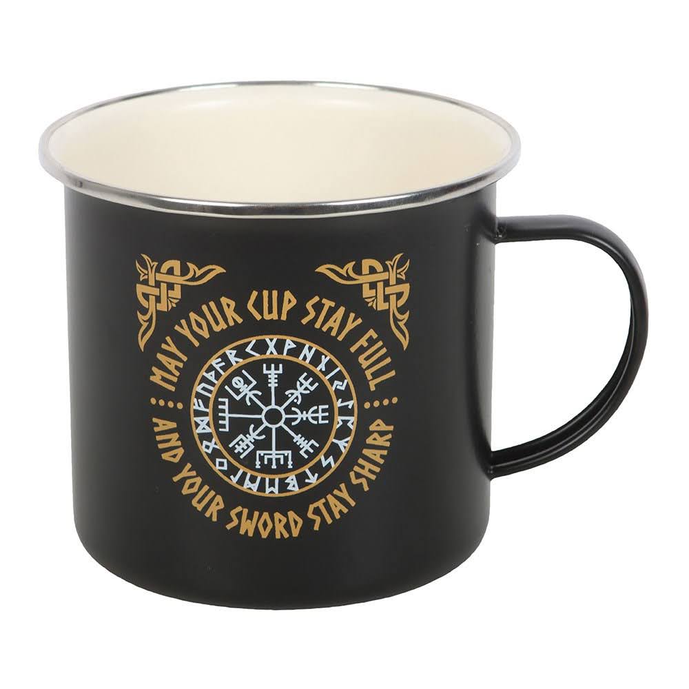 Wikinger Becher Tasse aus Emaile Kompass & Runen 300 ml