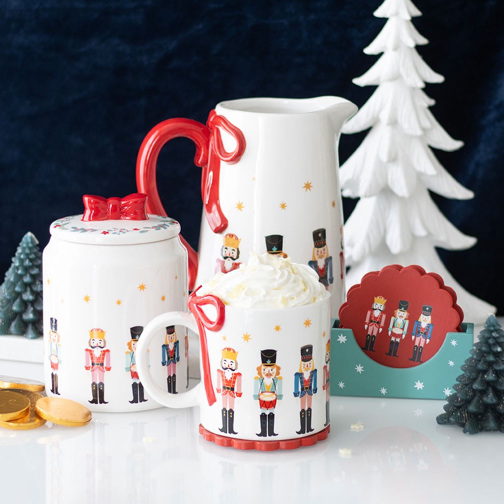 Nussknacker Keramik Blumenkrug mit Schleife Weihnachten