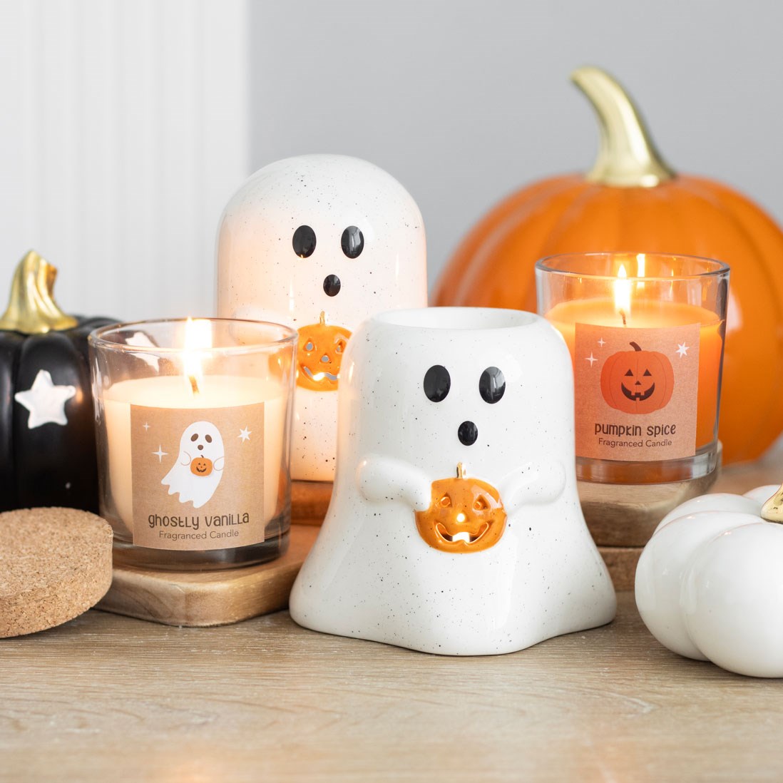 Süßer Geister Kürbis Teelichthalter Halloween 11 cm