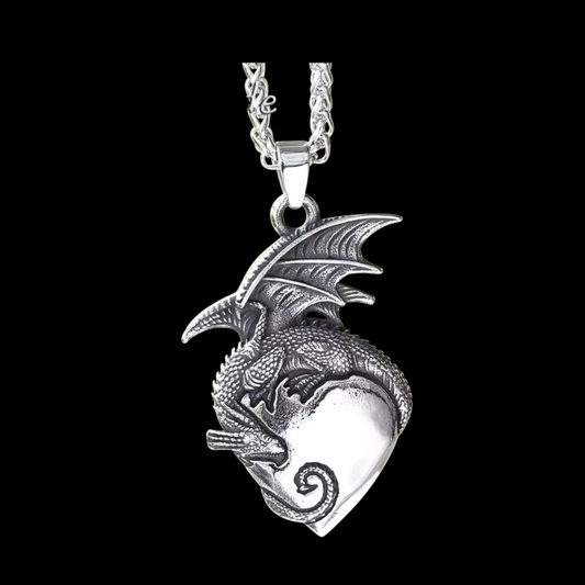 Edelstahl Anhänger mit Kette Drache & Herz