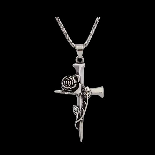 Romantisch Schwert Anhänger mit Rose Edelstahl