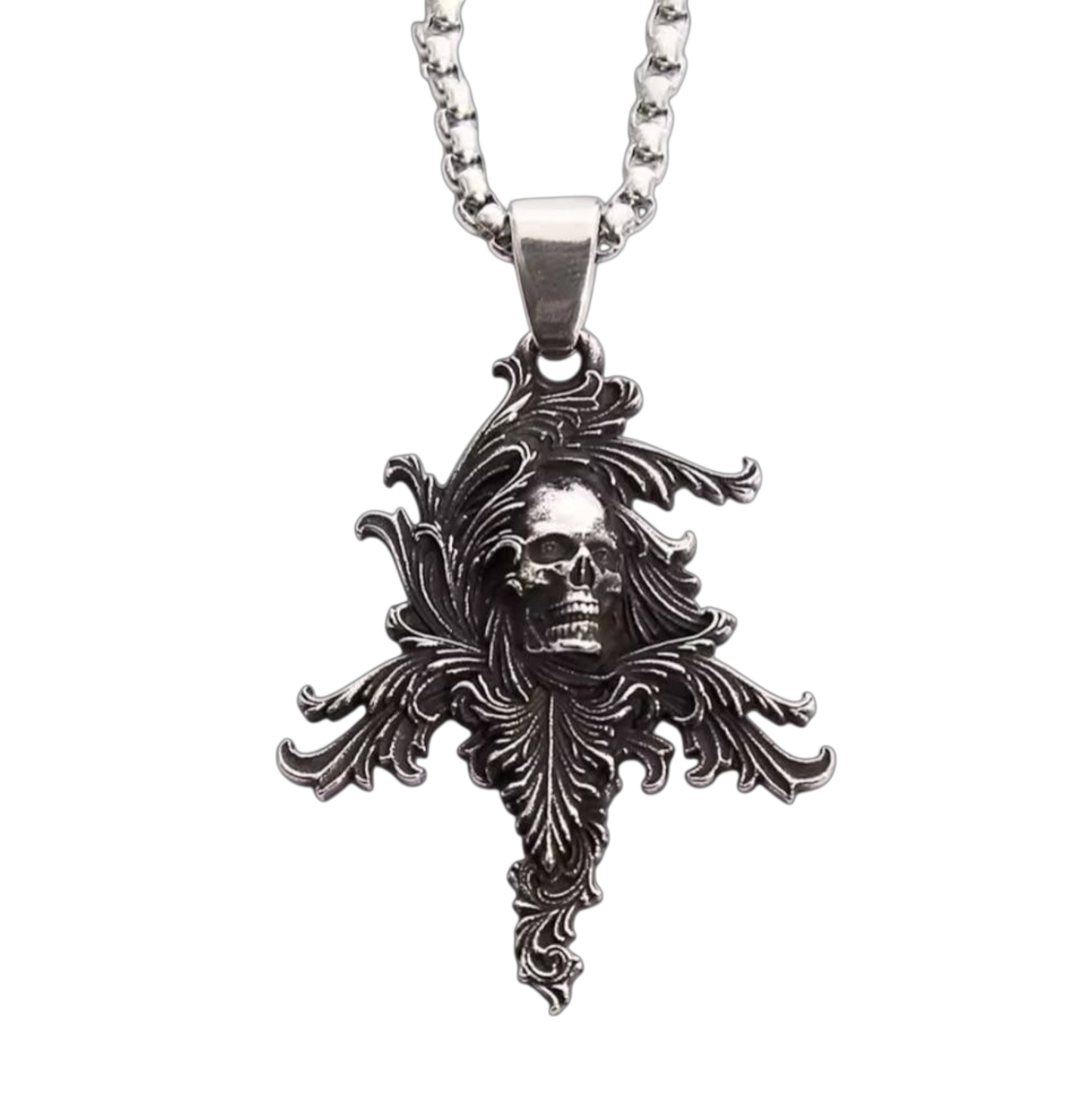 Düsterer Schädel Anhänger mit Kette Edelstahl