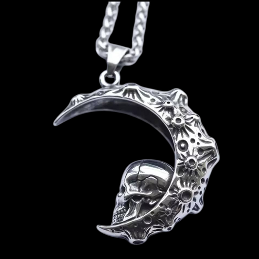 Totenkopf Anhänger mit Mond aus Edelstahl