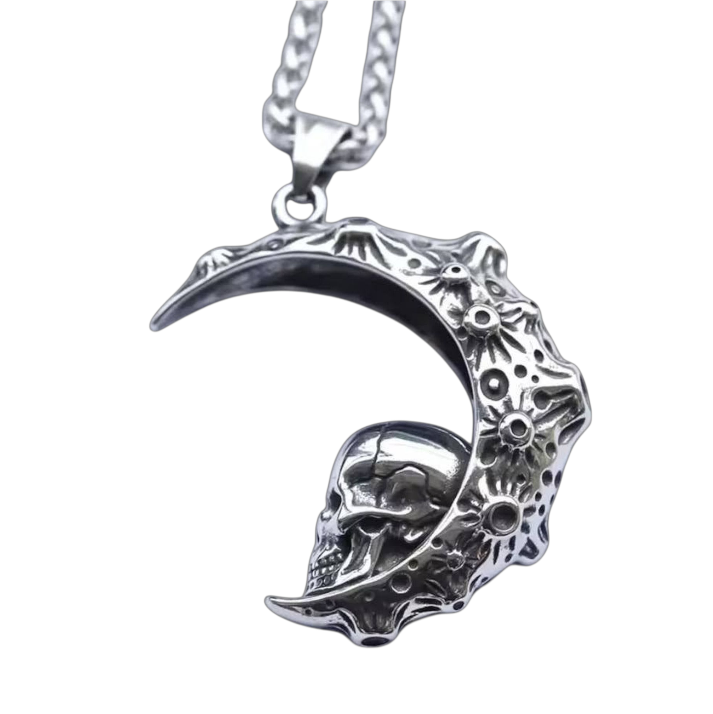 Totenkopf Anhänger mit Mond aus Edelstahl