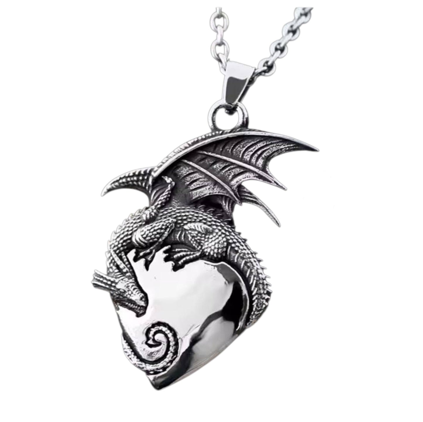 Edelstahl Anhänger mit Kette Drache & Herz