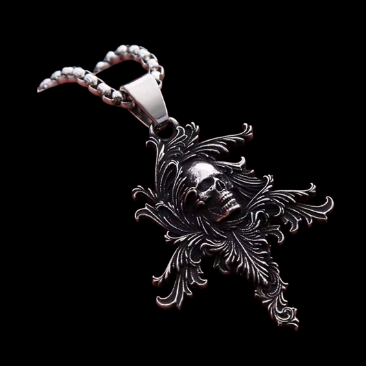 Düsterer Schädel Anhänger mit Kette Edelstahl