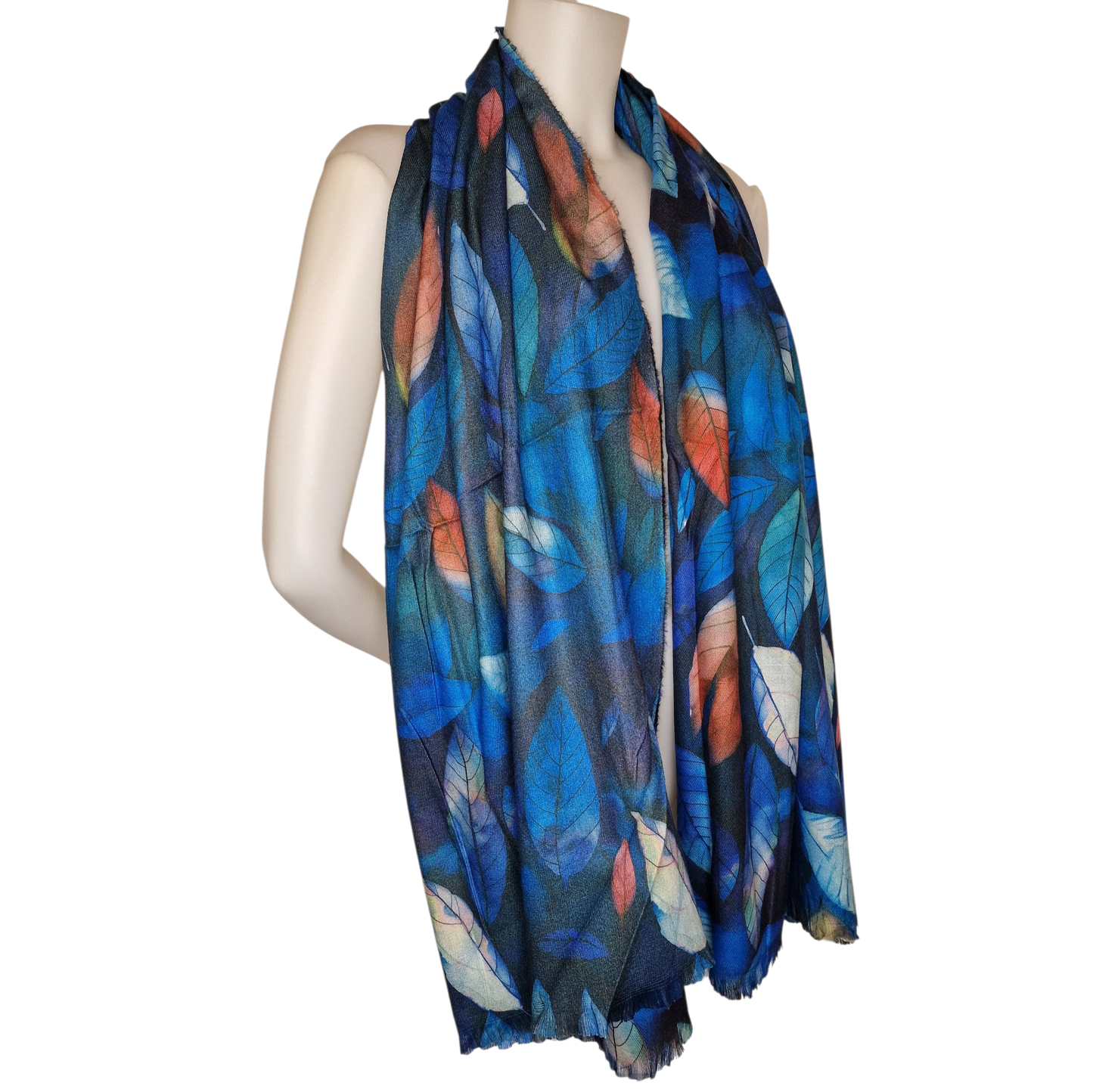 Kuscheliger Schal mit Blattmotiv blau 180x80 cm