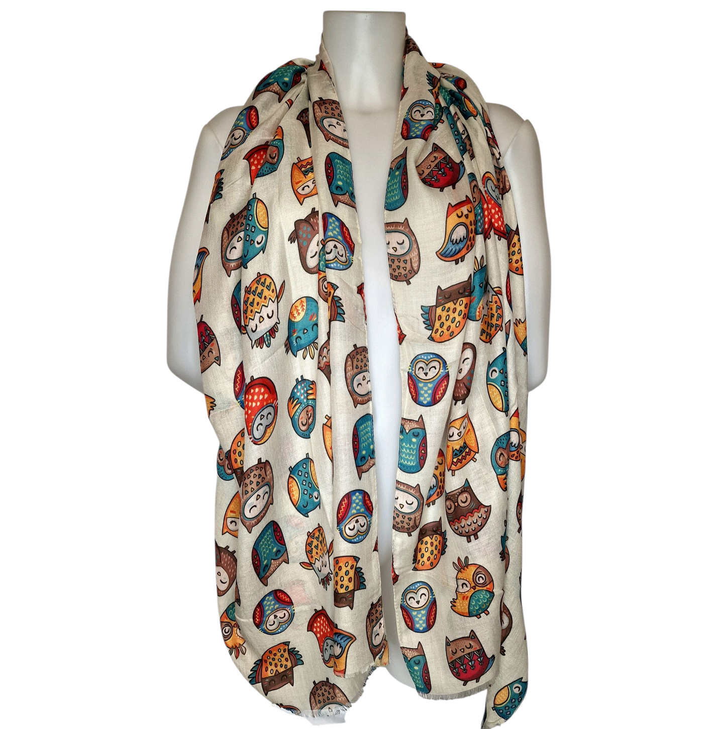 Kuscheliger Schal mit Eulen Motiv beige 180x90 cm