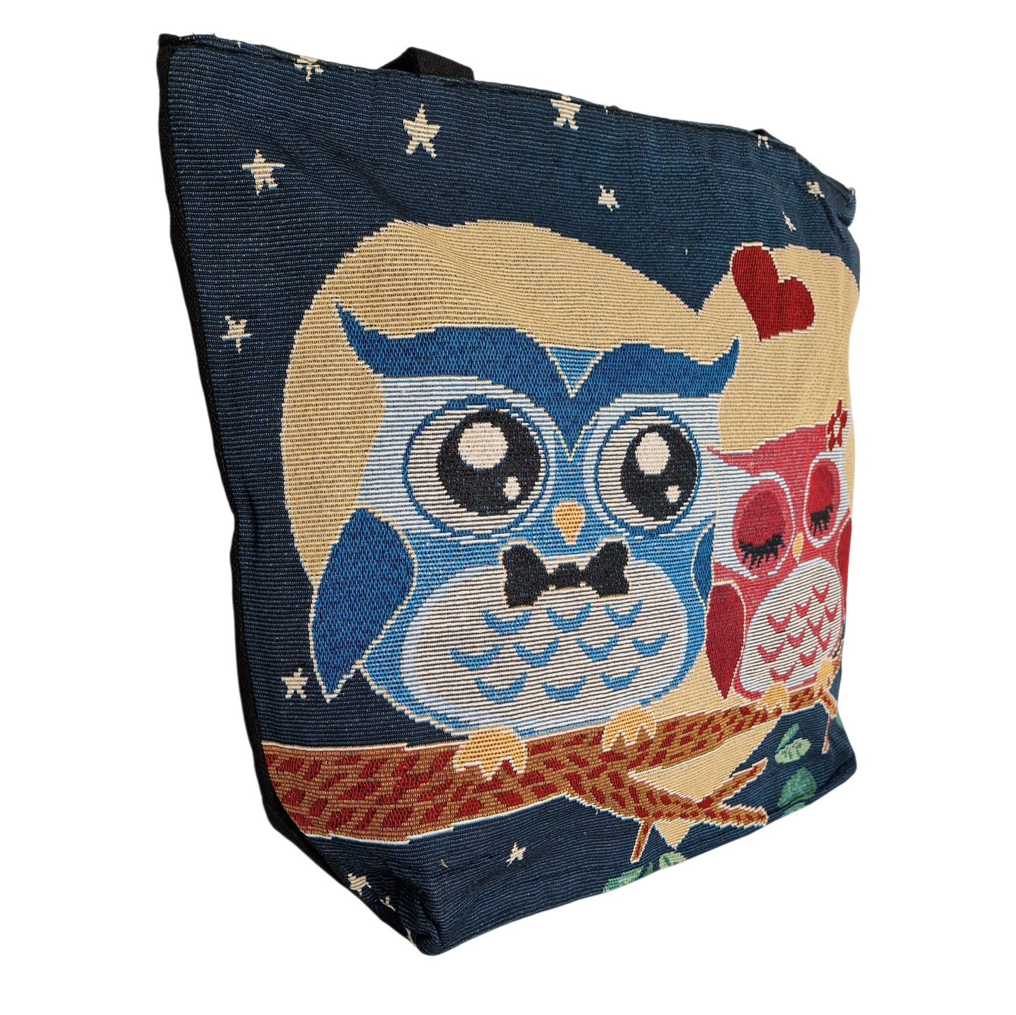 Jute Einkaufstasche Eule "Owls in Love" blau